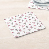 お辞儀、ウサギ、 花 スクエアペーパーコースター (アングル)