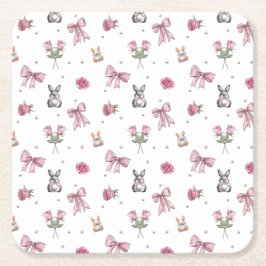 お辞儀、ウサギ、 花 スクエアペーパーコースター