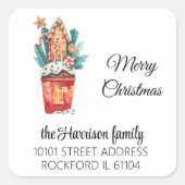 お返し住所用魔法のジンジャーブレッドキャンディハウス スクエアシール (正面)