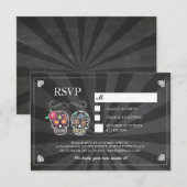 お返事ください チャーク 結婚式 ラスティック スカル ローズ カード (正面/裏面)