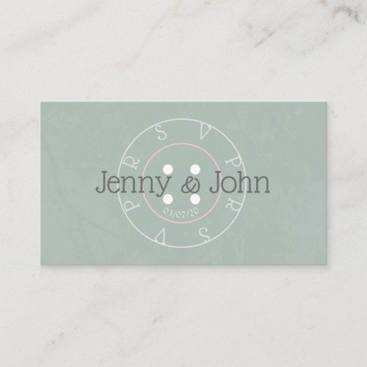 お返事はがき ヴィンテージ 緑とピンクのボタン 手縫い カード (正面)