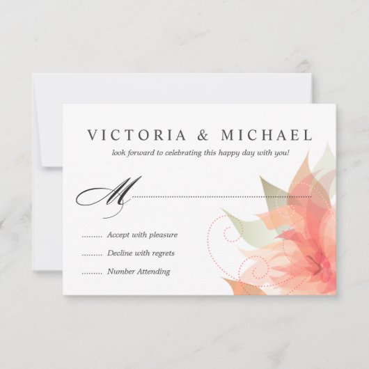 お返事カード両面 ピンクオレンジの花 出欠カード (正面)