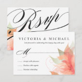 お返事カード両面 ピンクオレンジの花 出欠カード (正面/裏面)