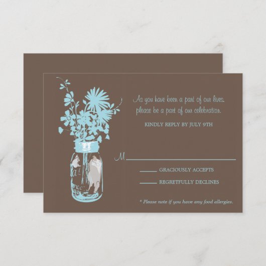 お返事カード ワイルドフラワー & メイソンジャー 出欠カード (正面/裏面)