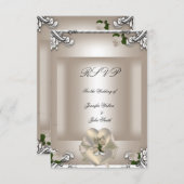 お返事 エレガント ウェディング クリーム ローズ シルバー ホワイト 出欠カード (正面/裏面)