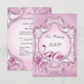 お返事　エレガント　ウェディング　ピンク　スワン　ハート 出欠カード (正面/裏面)