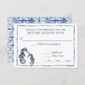 お返事 シボリ クモ 水彩 ビーチ タツノオトシゴ 海 出欠カード (正面/裏面)