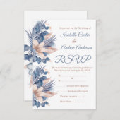 お返事 出席 ウェディング ブラッシュ ブルー ピーチ ベージュ 花 白 招待状 (正面/裏面)