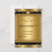 お返事 婚約 優雅 ゴールド フラワー ジュエリー ブラック 2 出欠カード (裏面)