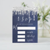 お返事 RSVP グレー シルバー ドリップス ブライダル ウェディング ネイビー スパーク  (スタンド正面)