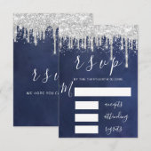 お返事 RSVP グレー シルバー ドリップス ブライダル ウェディング ネイビー スパーク  (正面/裏面)