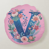 お部屋に花のレターVモノグラムスロー枕 ラウンドクッション (裏面)