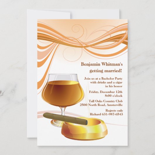 お酒とタバコの独身最後の夜の招待状 招待状 (正面)