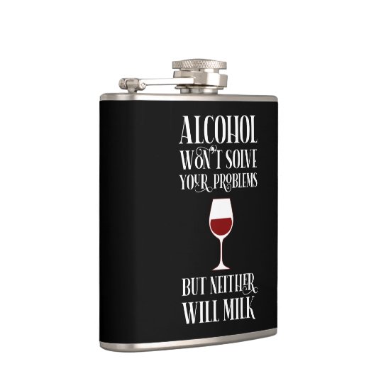 お酒は問題を解決しなおもしろいい フラスク (右)
