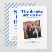 お酒は私たちに笑える結婚式の招待状 セーブザデート (正面/裏面)