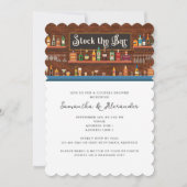 お酒を揃えて　カジュアルなカップル共男女混合の結婚前お披露目パーティー 招待状 (正面)