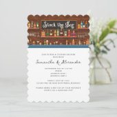 お酒を揃えて　カジュアルなカップル共男女混合の結婚前お披露目パーティー 招待状 (スタンド正面)