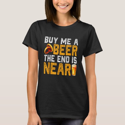 お酒を買ってくれ！おもしろい独身最後の宴会 婚約者へのプレゼント Tシャツ (正面)