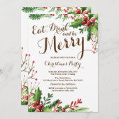 お酒を食べ飲んで楽しくクリスマスパーティの招待状 招待状 (正面/裏面)