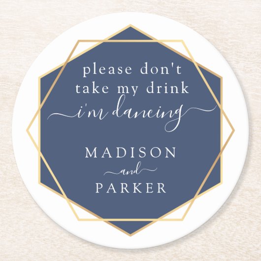 お酒を飲まないで |水色（青） ラウンドペーパーコースター (正面)