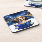 お酒を飲まない犬が大きな本で回復の道を学ぶ コースター (左側)