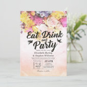 お酒を飲んでパーティー 現代の水彩花のウェディング 招待状 (スタンド正面)