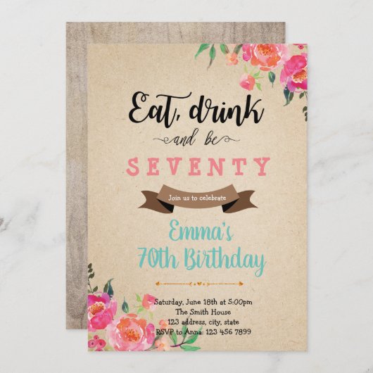 お酒を飲んで楽しく過ごして 大人の誕生日カード 招待状 (正面/裏面)