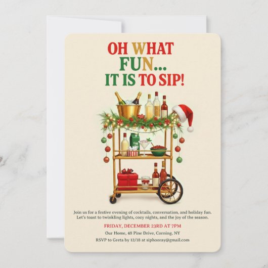 お酒を飲んで楽しもう!ホリデー・カクテルパーティー 招待状 (正面)