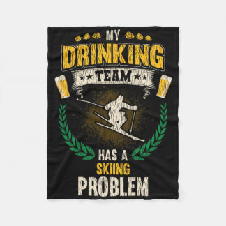 お酒大好きスキーヤーのための おもしろスキーTシャツ フリースブランケット