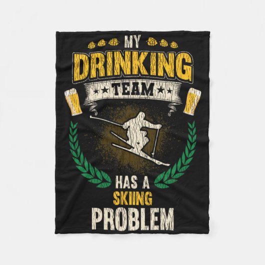 お酒大好きスキーヤーのための おもしろスキーTシャツ フリースブランケット (正面)