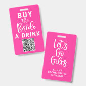 お酒買を飲むQRコードピンクバチェロレッテ バッジ (正面＆裏面)
