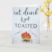 お酒食べを飲むとおめでとう。 カード (黄色い花)