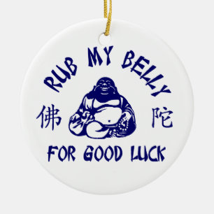 お釈迦様のお腹をさすって幸運を祈る セラミックオーナメント