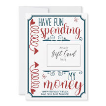 お金おもしろいのギフトカードホルダーを使っておもしろいを持っている