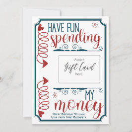 お金おもしろいのギフトカードホルダーを使っておもしろいを持っている