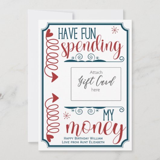 お金おもしろいのギフトカードホルダーを使っておもしろいを持っている (正面)