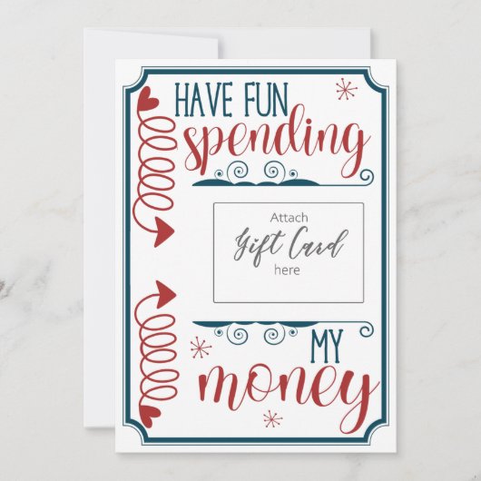 お金おもしろいのギフトカードホルダーを使っておもしろいを持っている (正面)