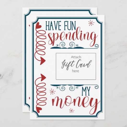 お金おもしろいのギフトカードホルダーを使っておもしろいを持っている (正面/裏面)