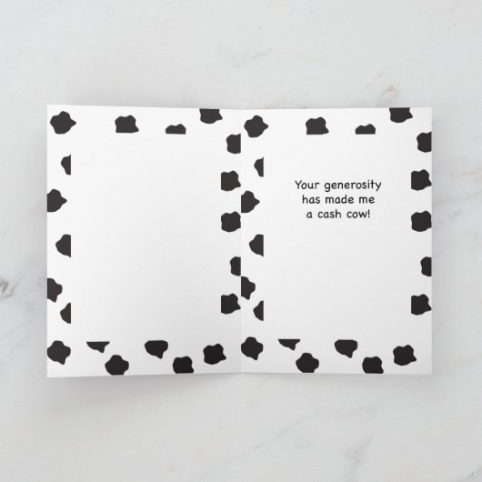 お金のありがとう、面白い金持ちの牛 サンキューカード (内部)