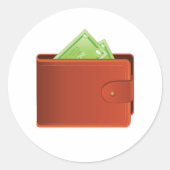 お金のステッカーでいっぱいの財布 ラウンドシール (正面)