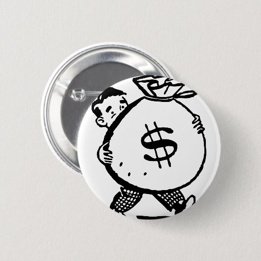 お金のバッグのドル記号を運んでいる人 缶バッジ (正面&裏面)