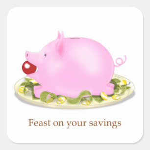 お金のプレートに貯金銀行の饗宴 スクエアシール