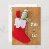 お金のロールが付いているクリスマスのストッキング シーズンポストカード (正面/裏面)