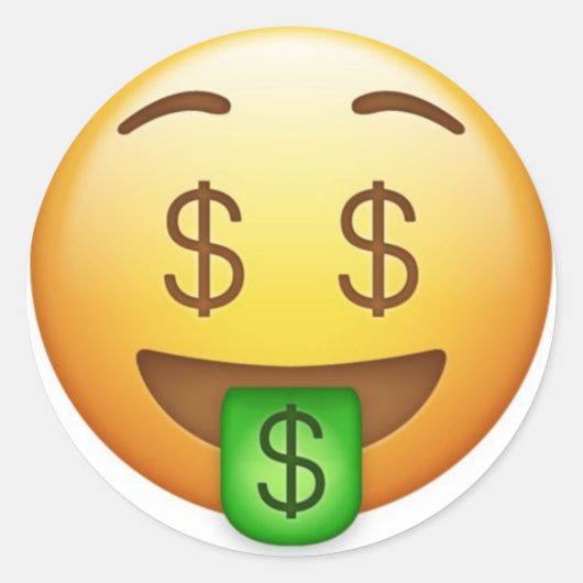 お金の口笑わされる絵文字 ラウンドシール (正面)