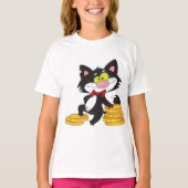 お金の女の子Tシャツを着た猫 Tシャツ (正面)