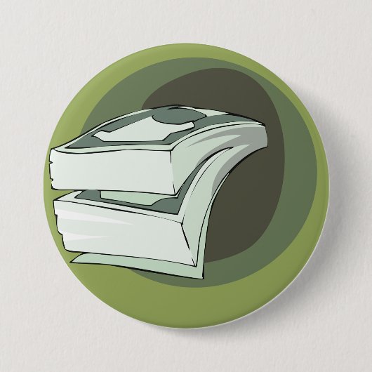 お金の山札束 緑の裏側 缶バッジ (正面)