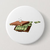 お金の束がぎっしり詰まった漫画のスーツケース 缶バッジ (正面)