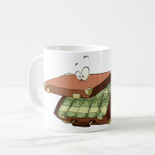 お金の束でいっぱいの漫画のスーツケース コーヒーマグカップ (正面左)