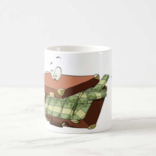 お金の束でいっぱいの漫画のスーツケース コーヒーマグカップ (中央)