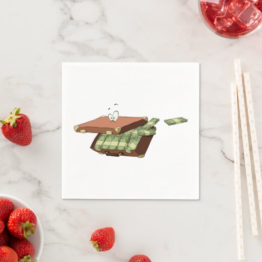 お金の束でいっぱいの漫画のスーツケース スタンダードカクテルナプキン (インサイチュ)